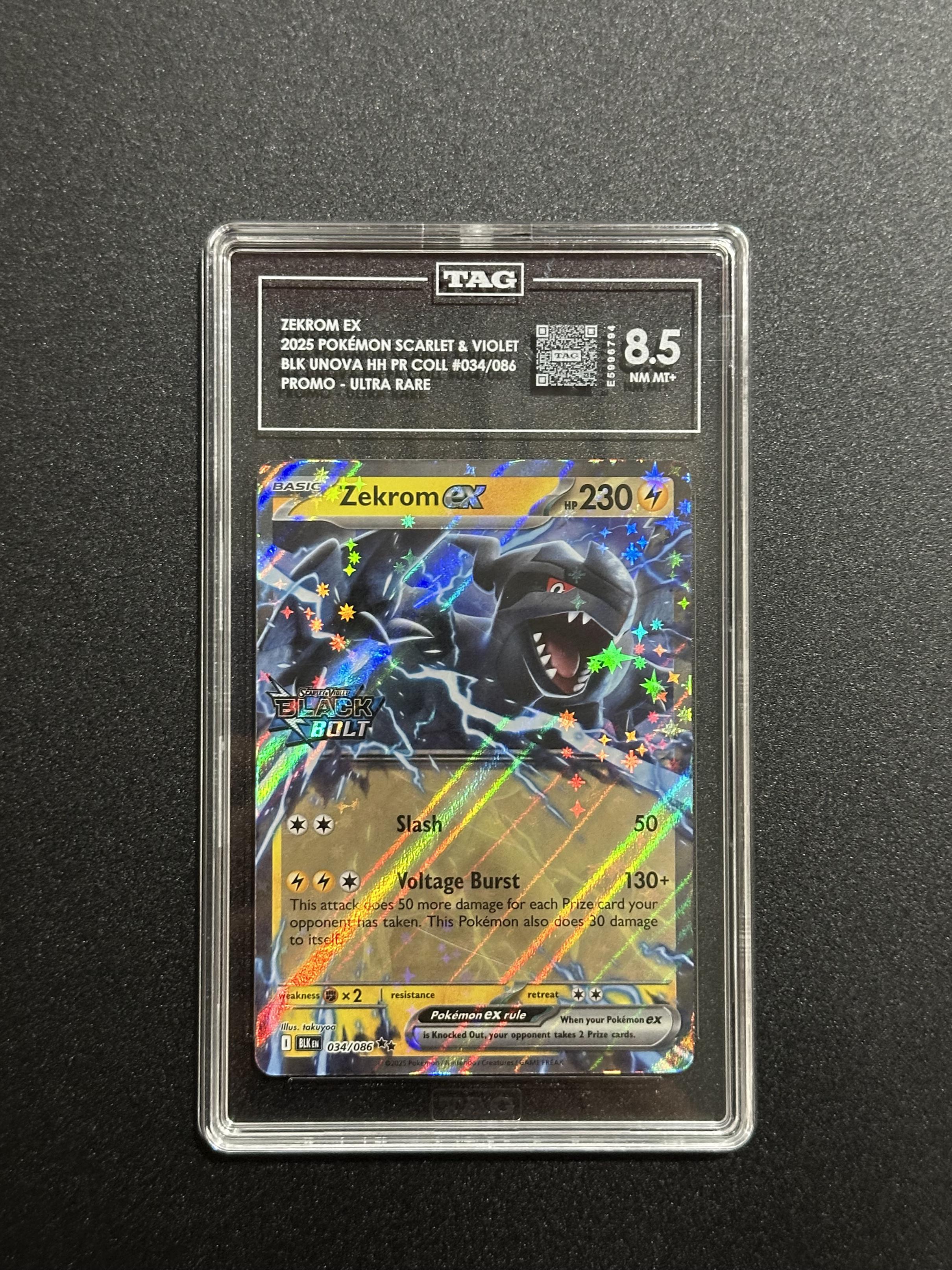 Zekrom ex 034/086 Promo Ultra Rare Black Bolt TAG 8.5 NM MT+ - front